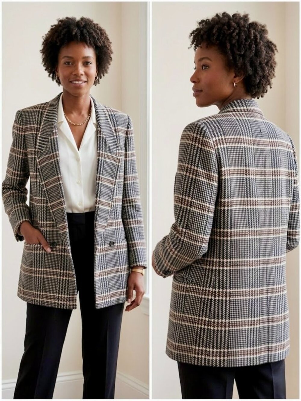 NWT Vintage Toffs Houndstooth Double-Breasted Blazer Size 10